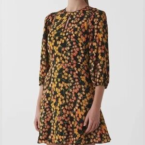 Whistles Floral Daisy Print Ester Fit Flare Dress Flattering Black Orange 8 M
